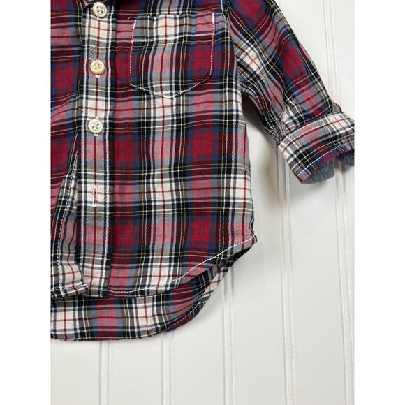 Gap Baby Button Down 3-6M Plaid Multicolor Long Sleeve Shirt with Pockets #152 - Picture 2 of 14